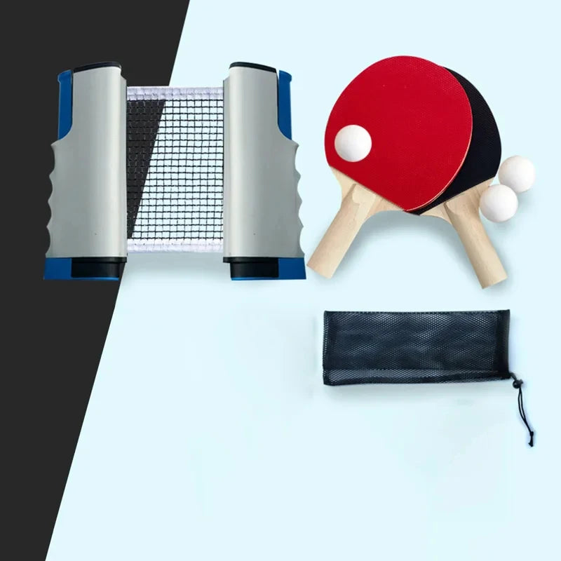 1 Set Ping Pong Paddles Set Retractable Net Exercise Table Tennis Set Rackets Balls for Family Home Gym Player Traveling Sports