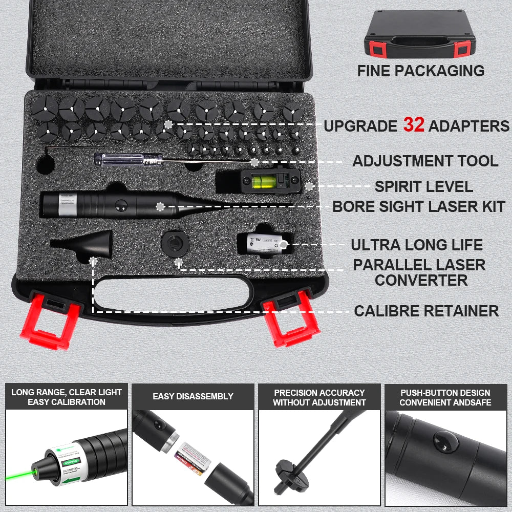 Tactical Green Laser Collimator Sight Kit for Rifle Pistol - Parallel Calibration Hunting Point Sight Suitable for Full Caliber.