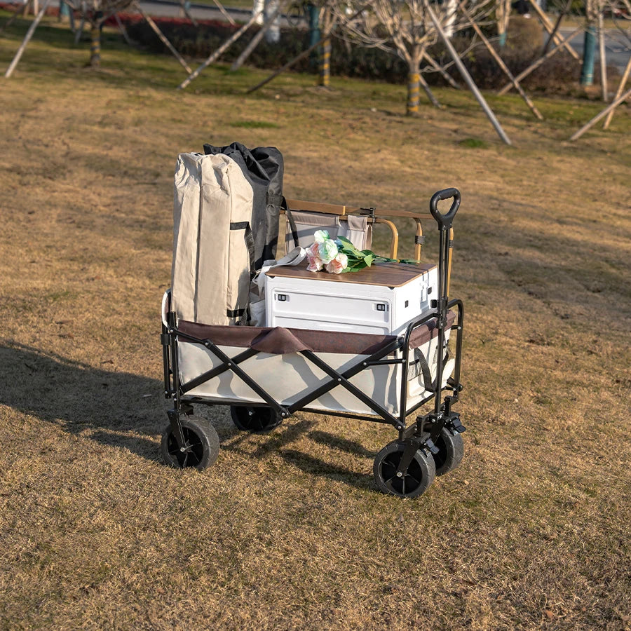 Large Weight Capacity Heavy Duty Wagon Cart Folding Wagon for Outdoor Garden Beach wagon Camping Equipment with Cup Holders