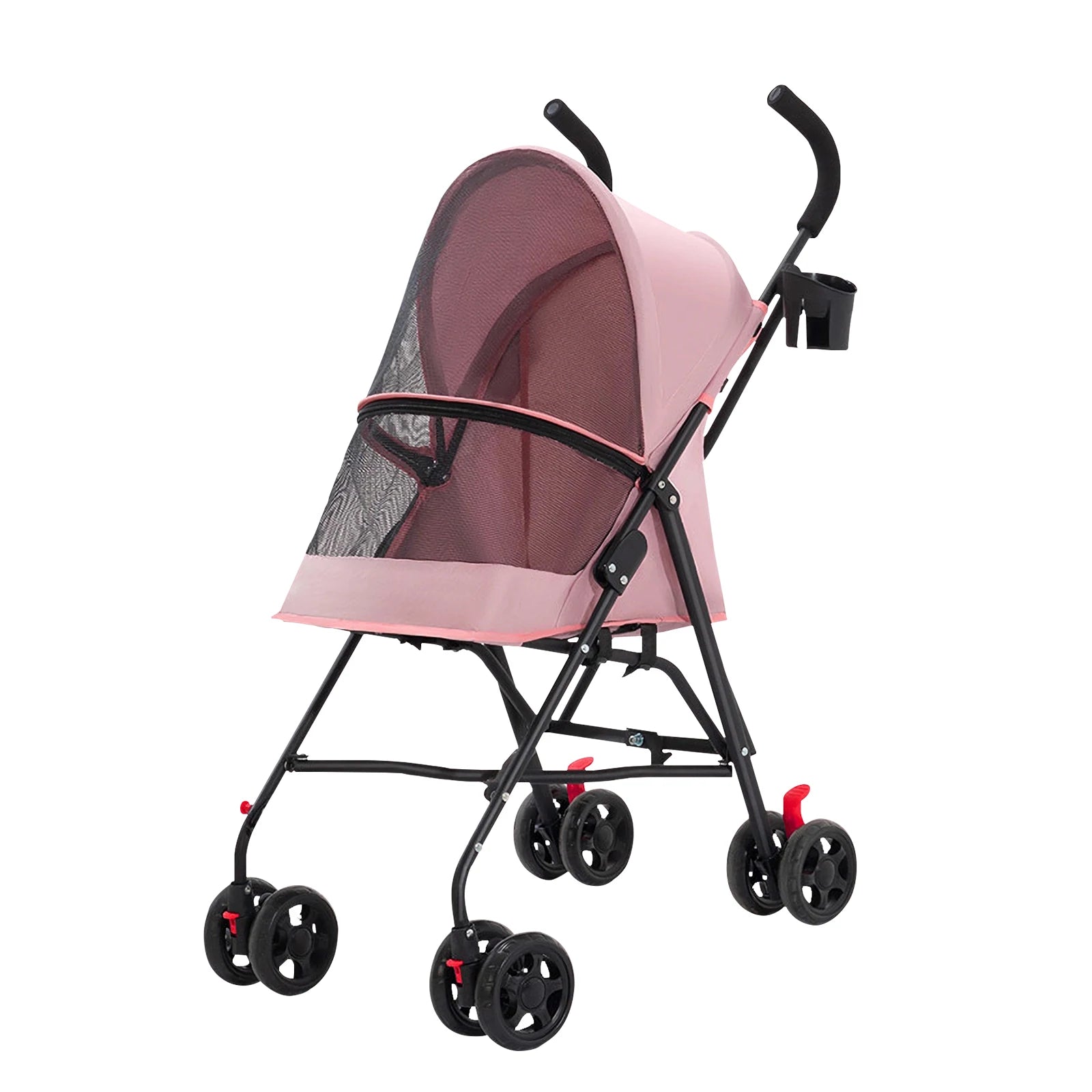 Animals stroller for small dogs and cats, foldable, with cup holder, 4 wheels, breathable mesh, large capacity, gray/blue/pink/black
