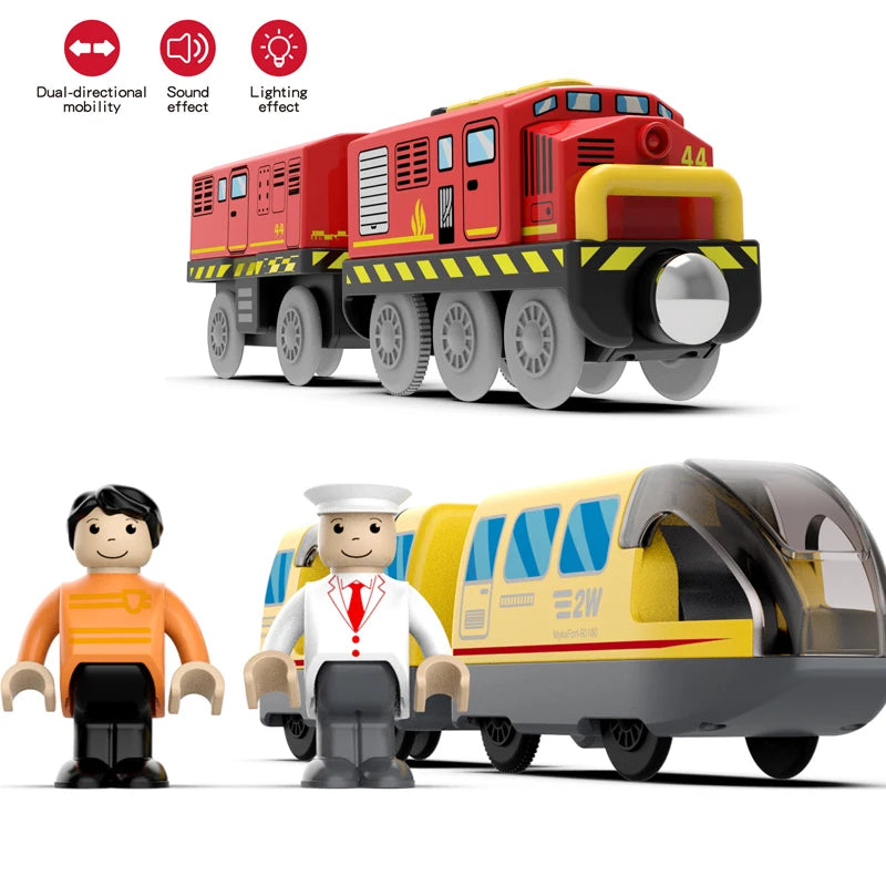Kid Magnetic Electric Train Car Locomotive Wooden Track Slot Diecast Railway with Two Carriages Train Wood Toy Biro Leduo Track Main image