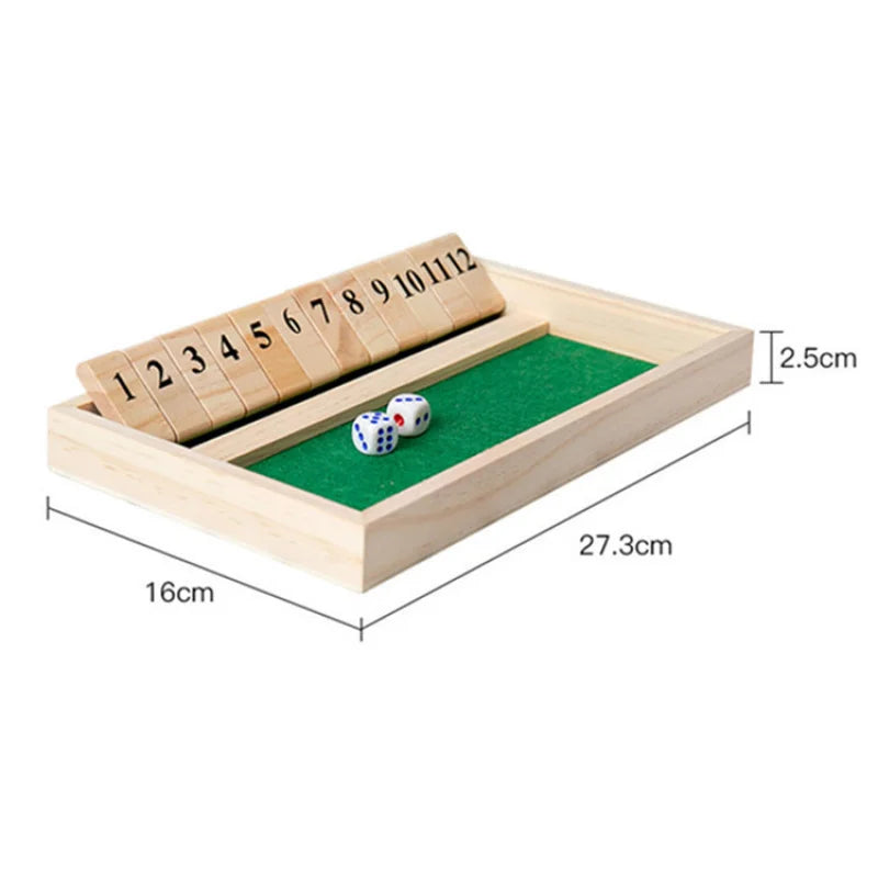 Wooden Shut Box Dice Board Game Classic Tabletop Version With 12 Numbers Pub Style Traditional Family Party Board Game Indoor