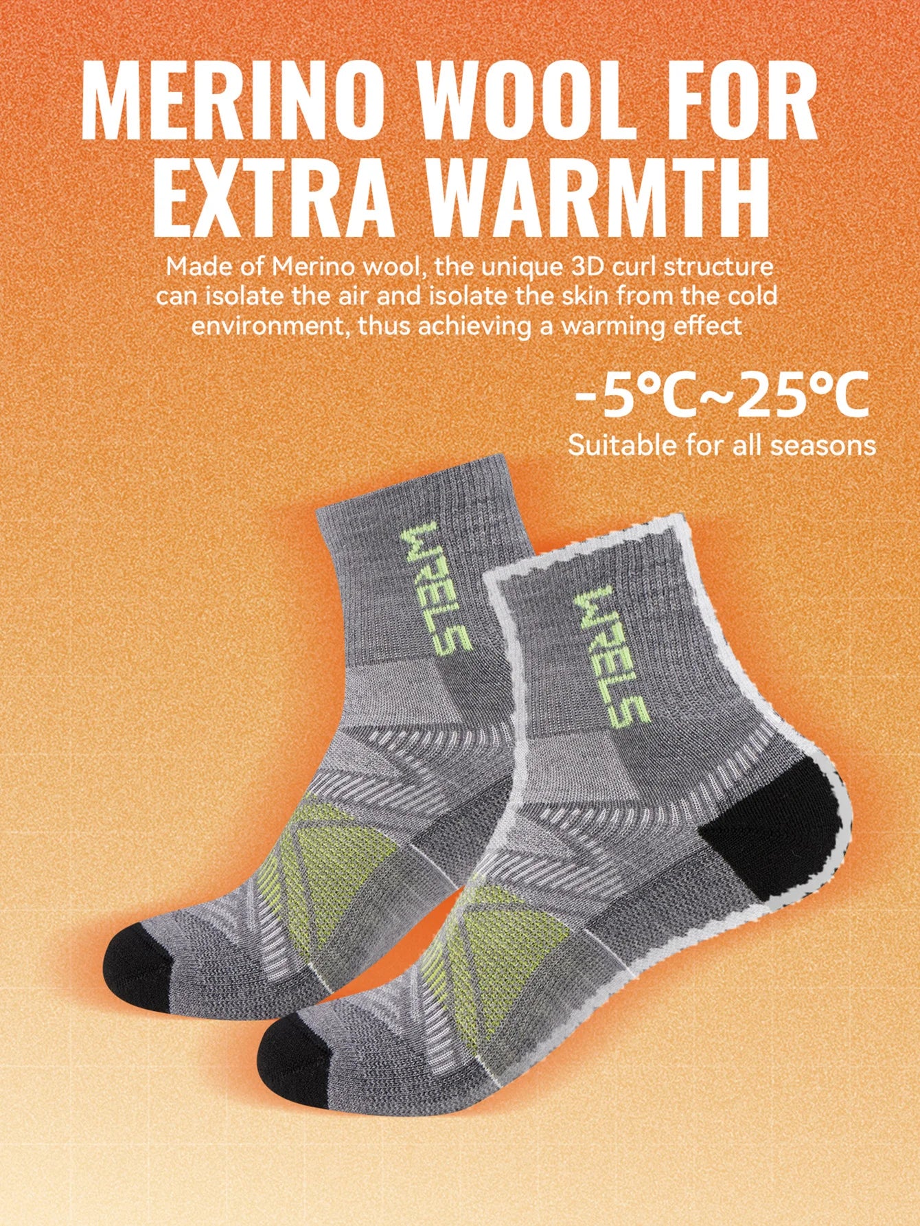 WRELS 1/2/3Pairs Merino Wool Socks Hiking Running Socks Breathable Cushion Sweat Wicking Warm Thermal Compression Wool Socks
