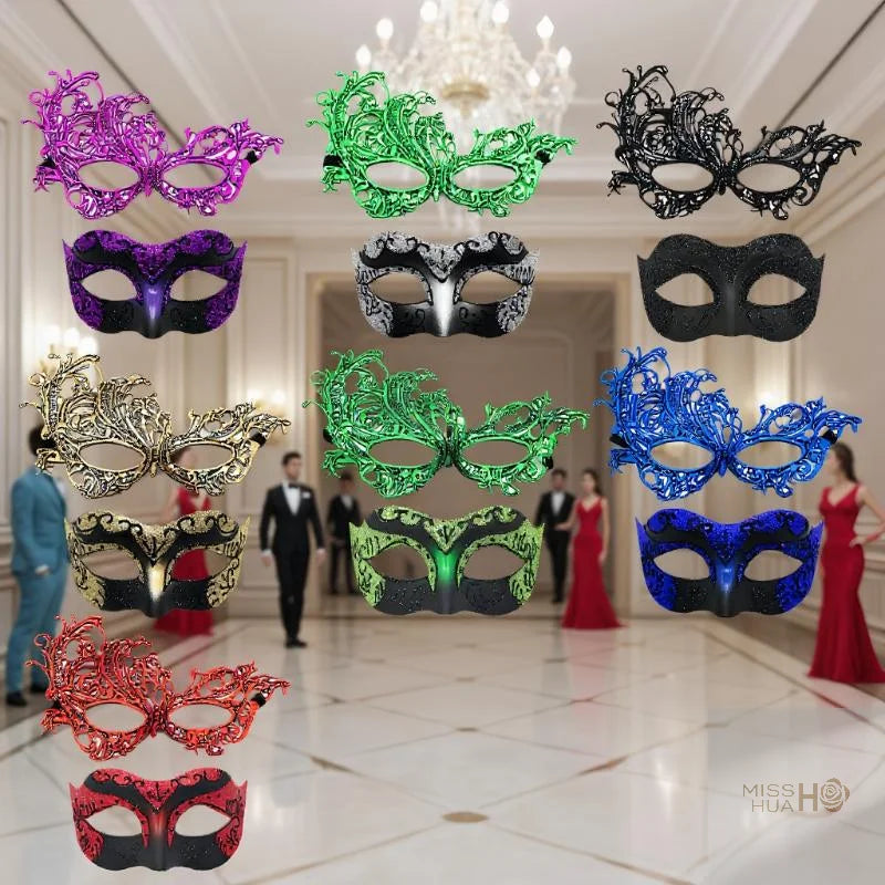 Set of 2, Couple's Elegant Black Lace Masquerade Masks for Costume Parties