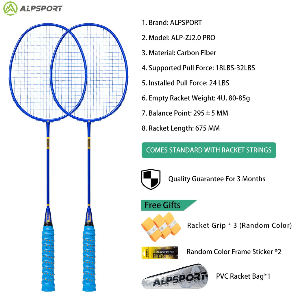 ALP ZJ2.0 Pro 4U 85g 100% Carbon Fiber + Titanium Alloy Badminton Racket Ultra-light Sports Equipment Racket Badminton Training