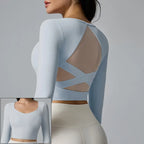 Cloud Rise Women Yoga Shirts Sports Workout T-Shirt Sexy Girl Long Sleeve Blouse Gym Fitness Crop Top Autumn Winter Sportswear