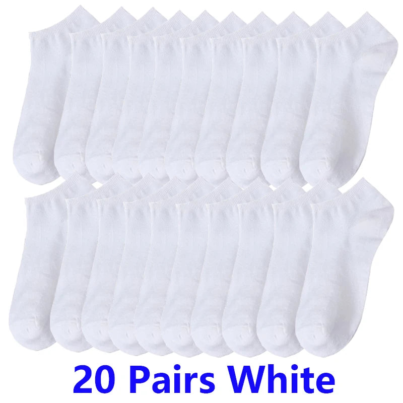 10/20/30Pairs Men's Socks Ankle Socks White Black Breathable Comfy Sweat-absorbing Boat Socks Unisex Casual Solid Short Socks