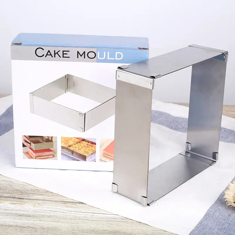 1pc large stainless steel adjustable telescopic active long square mousse ring cake baking mold Main image