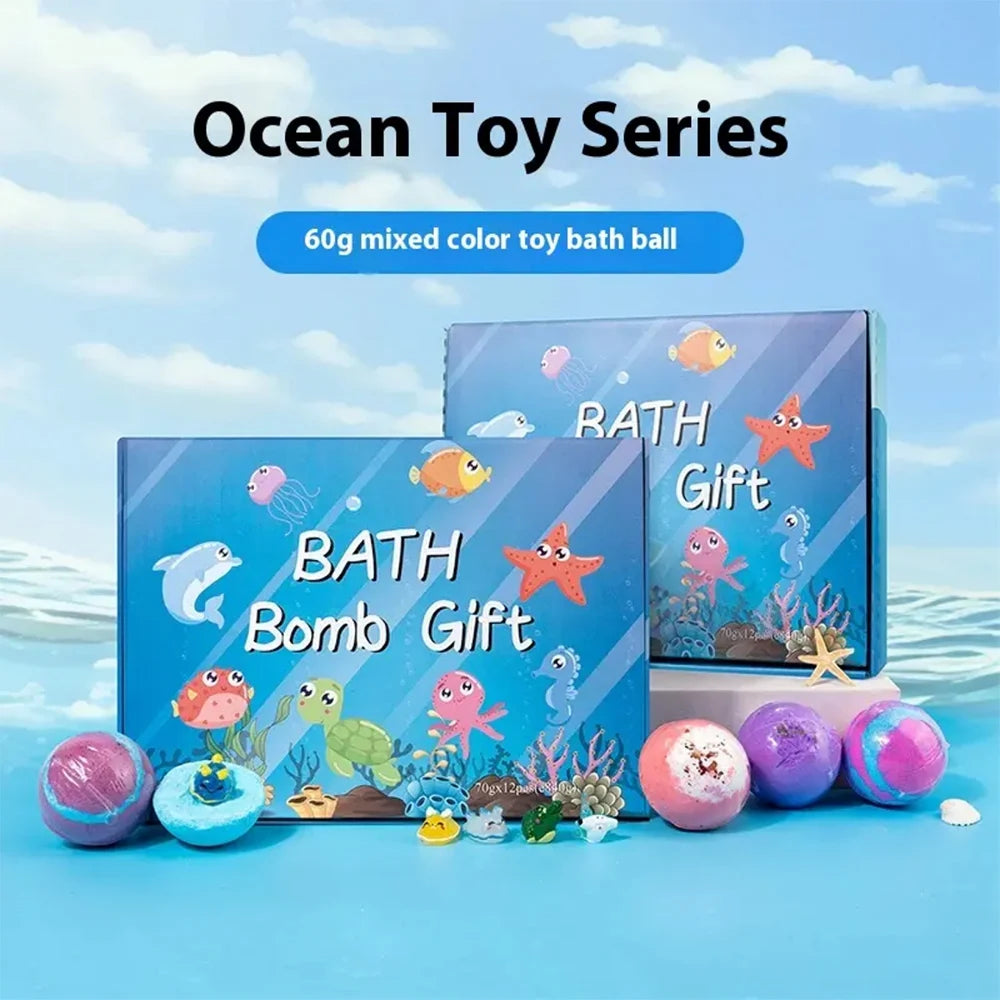 Kids Ocean Bath Salt Set with Surprise Toys Inside 12 Pack Organic Safe Bubble Baths Salt