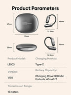 Lenovo LE503 OWS Wireless Earphones Bluetooth V6.0 Open-Ear Earphone ENC Noise Reduction Earbuds Waterproof Long Battery Life