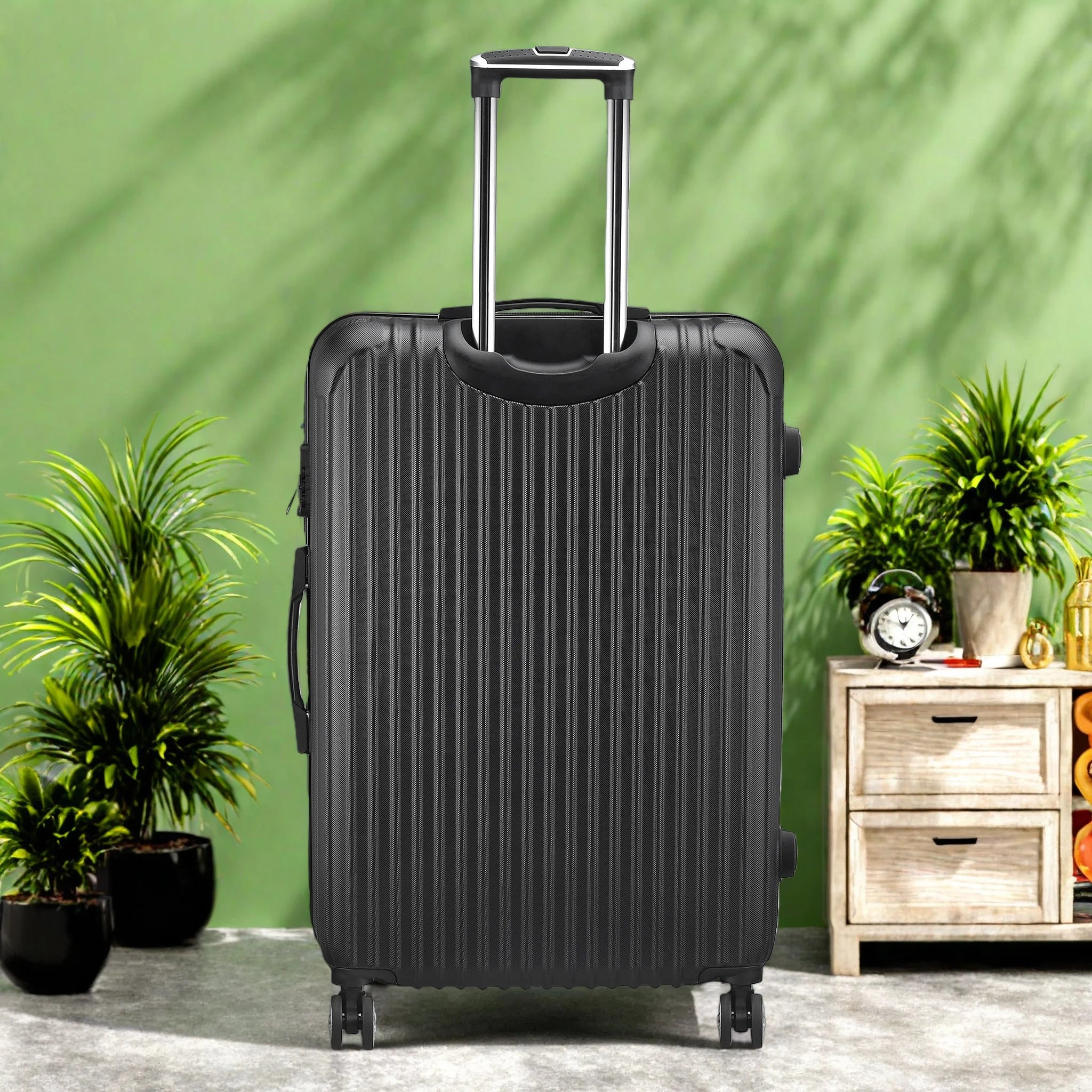 Anajqaqia Black Suitcase Set 3 Piece Luggage Set with Trolley Handle, Double Wheels and TSA Lock, Travel Suitcase Set
