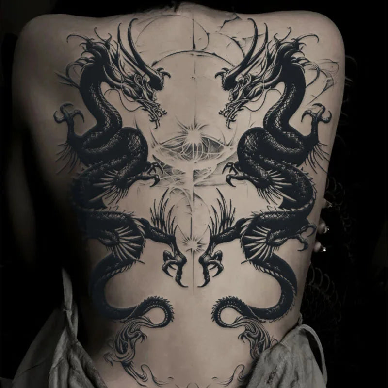 Magic Juice Ink Waterproof Tattoo Stickers Full Back Large Size Herbal Juice Temporary Tattoos Men Body Art Dragon Tiger