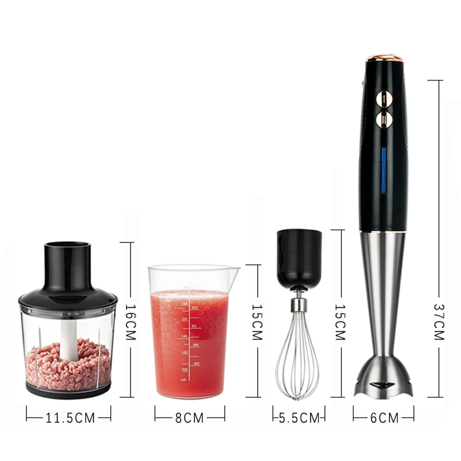 5 in 1 16500rpm Immersion Hand Stick Blender Mixer Vegetable Meat Grinder 600ml Chopper Whisk 600ml Smoothie Cup