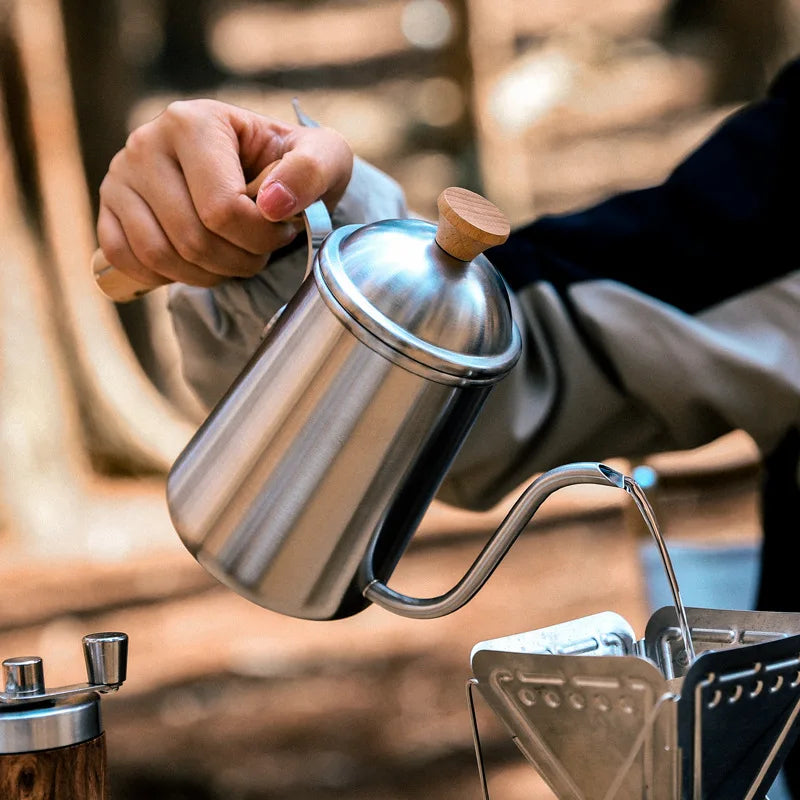Pour Over Coffee Kettle Gooseneck Stainless Steel Tea Kettle, Hand Maker Brewed Pot Bean Grinder Folding Filter Cup