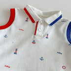 2026 New Summer 0-2Y Baby Clothes Cartoon Print Sleeveless Polo Romper Breathable Mesh Fabric with Placket Snap Closure