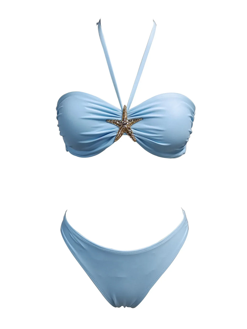 Sexy Bandeau Bikini Set 2026 Women Sky Blue Starfish Ornament Push Up Thong Swimsuit Brazilian Beach Bathing Suit Micro Swimwear