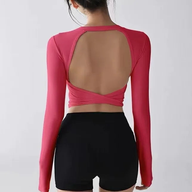 Fashion Sports Tops Pilates Running with Chest Pad Fitness Long Sleeve Tight Quick-drying Shirts Yoga Top Out Wear Clothing