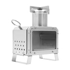 Portable Camping Wood Stove, Mini Stainless Steel Fire Pit for Outdoor Cooking, Hiking, BBQ, with Glass Window & Airflow Vents