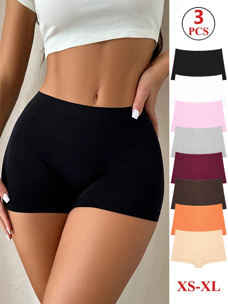 FINETOO 3PCS Women's Cotton Boyshort Panties Breathable Low Waist Solid Colors Underwear Female Casual Sports Boxers Underpants Main image