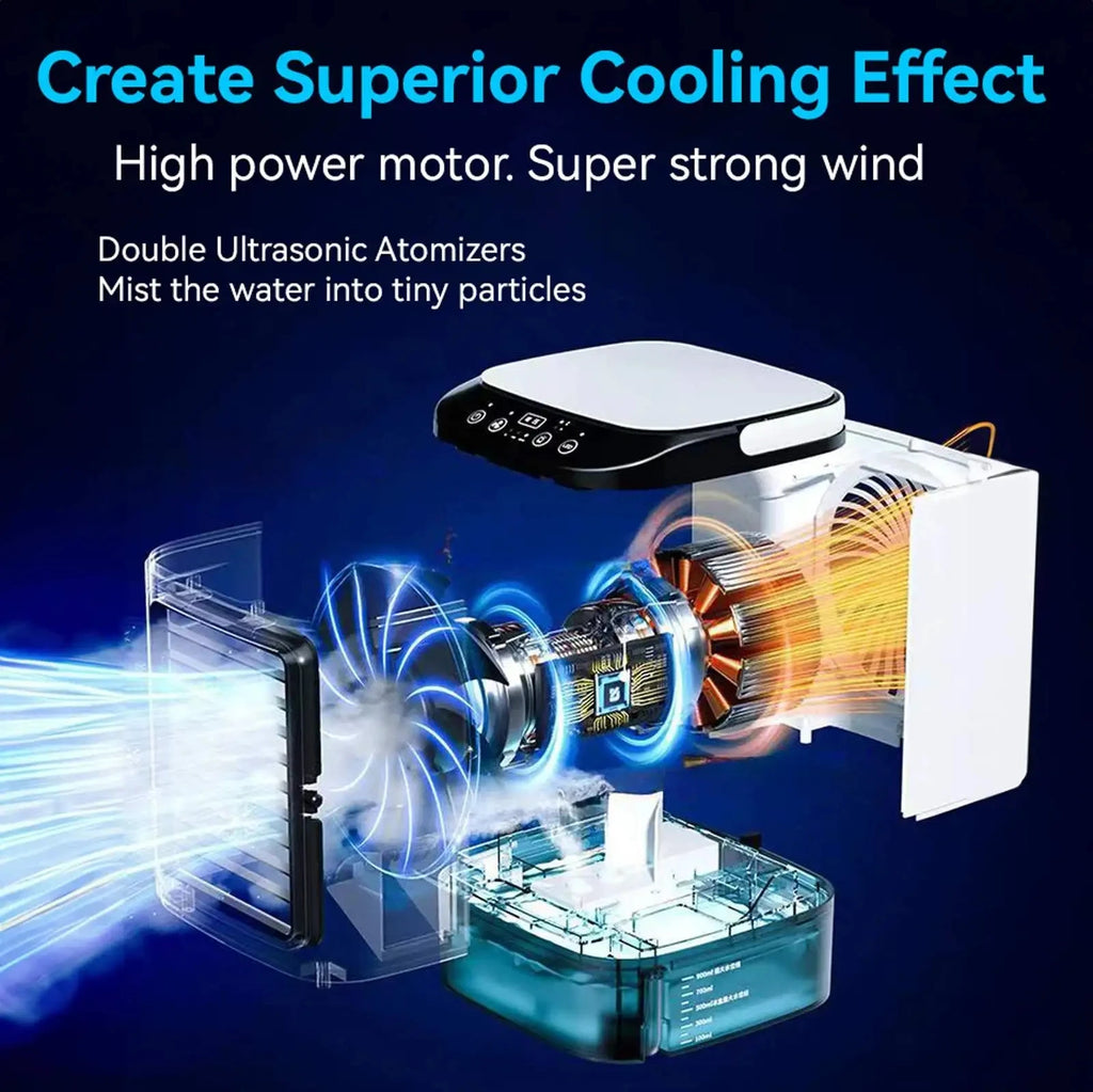 2026  Ultrasonic Mini Air Conditioner 3-Speed Portable Cooler with Colorful Light Humidifier