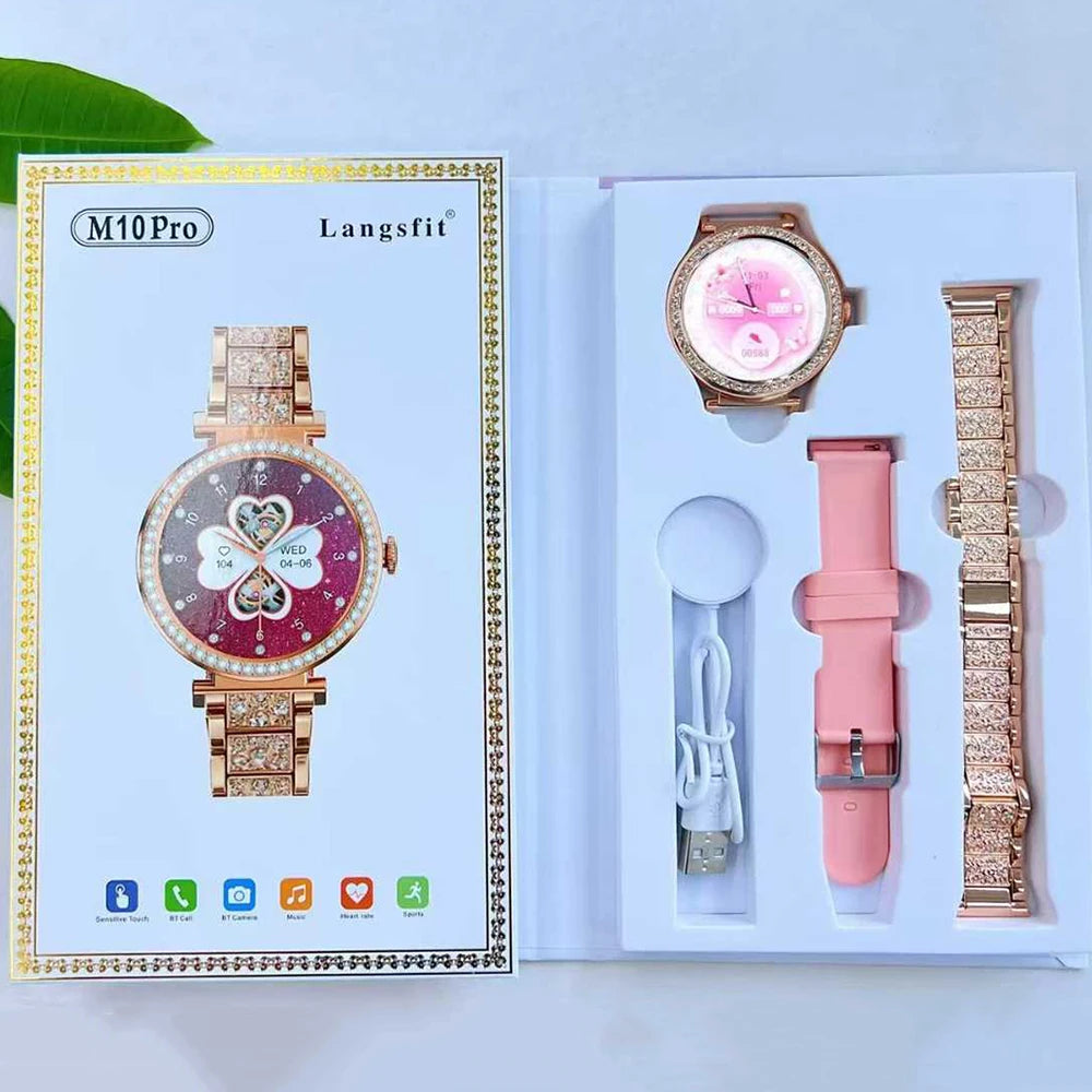 Fashion Zircon Smart Watch 1.46" AMOLED Screen 5.4 Bluetooth Call Heart Rate Temperature Monitoring Women Smartwatch Pedometer