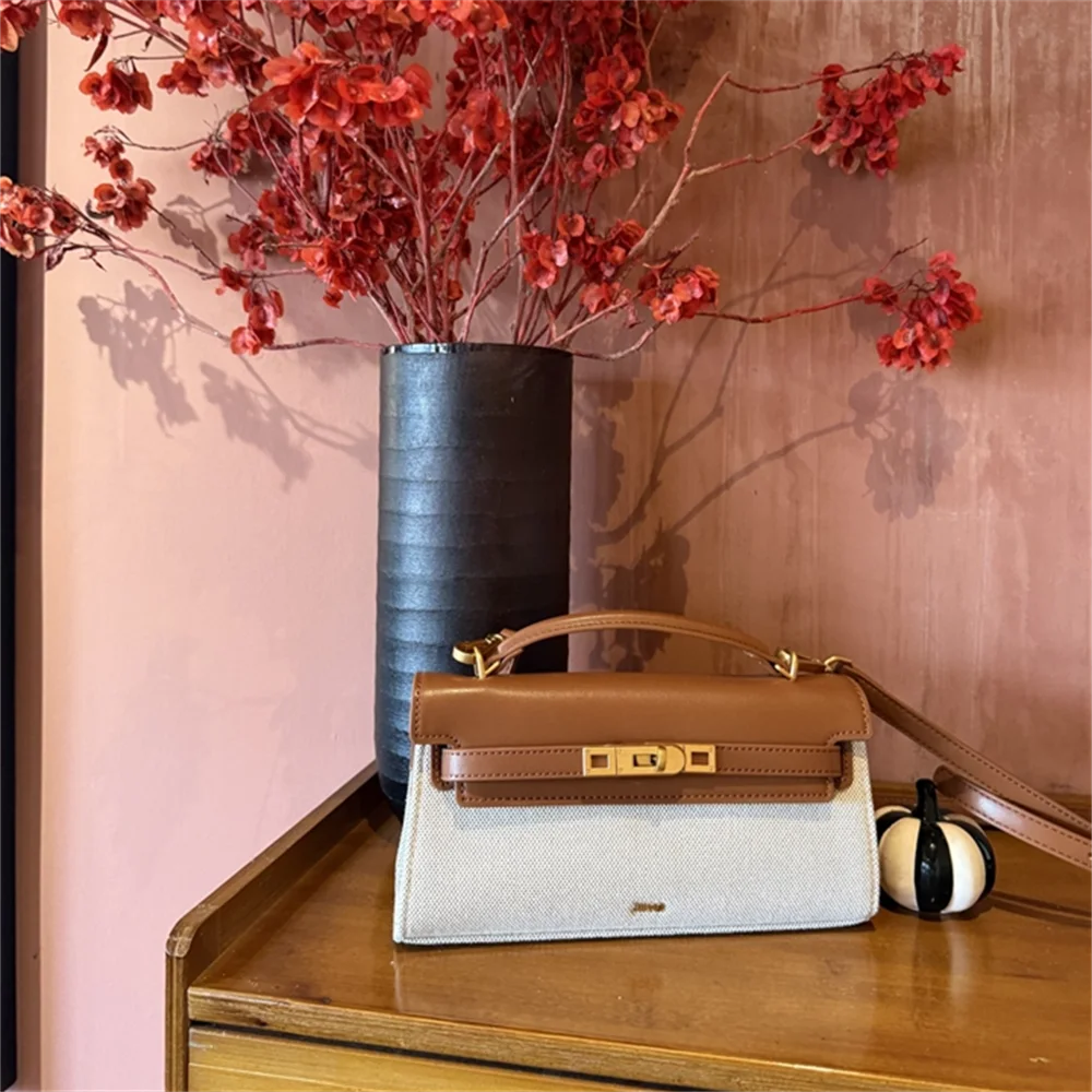 Luxury Leather and Woven Handbag with Vintage Metal Buckle, Elegant Short Handle, Stylish Women’s Tote for Evening & Daily Use