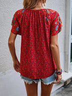 Summer Floral Print Blouses For Women Fashion V Neck Short Sleeve Boho Beach Casual Tops Female Elegant Shirt New Womenes