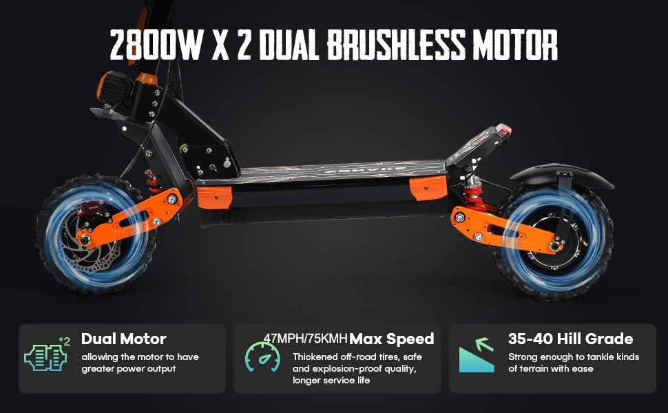 VREOM Z36-Adults Electric Scooter-5600W Motor 60V30AH Battery Off Road E-Scooter,75KM/H Speed 11'' Tire Foldable EScooter
