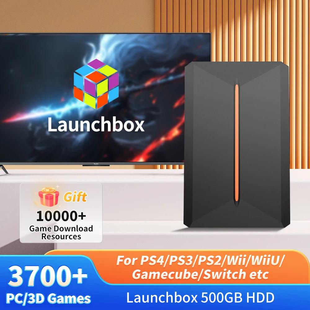 Launchbox 500GB Game Hard Drive Portable Gaming HDD with 3700+PC/3D Games for PS4/PS3/PS2/Wii/WiiU/Switch Game Console for PC Main image