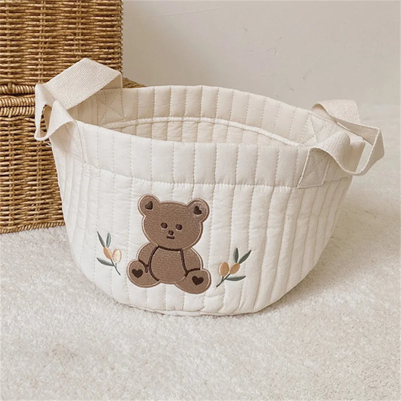 Cute Bear Embroidery INS Baby Bag Diaper Bag Caddy Nappy Cart Mummy Maternity Bag for Newborn - Storage Organizer for Toys And D