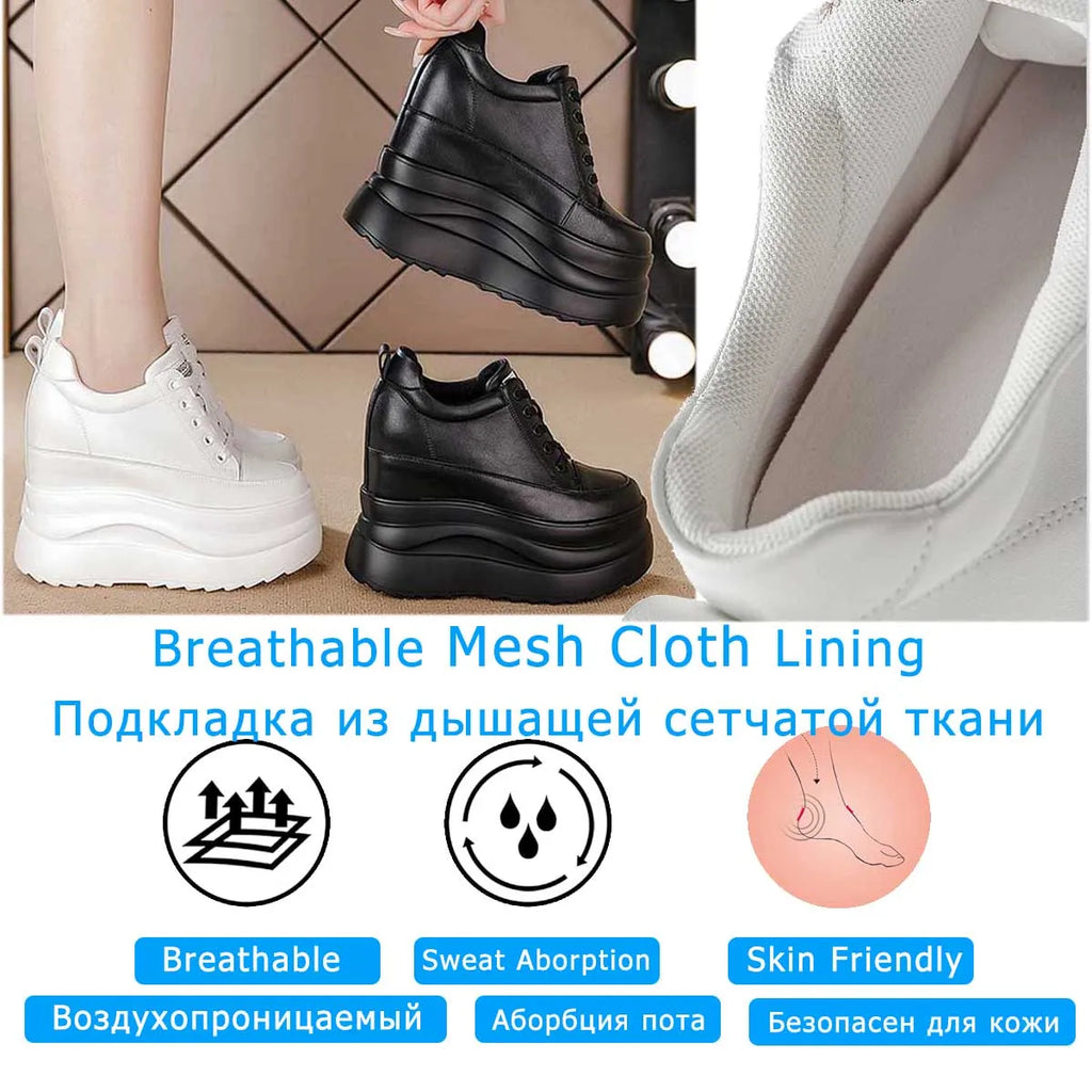 Fujin 13cm 2025 Genuine Leather Platform Wedge Flats Shoes Chunky Sneaker Casual Comfy High Brand Fall Autumn Walking Shoes