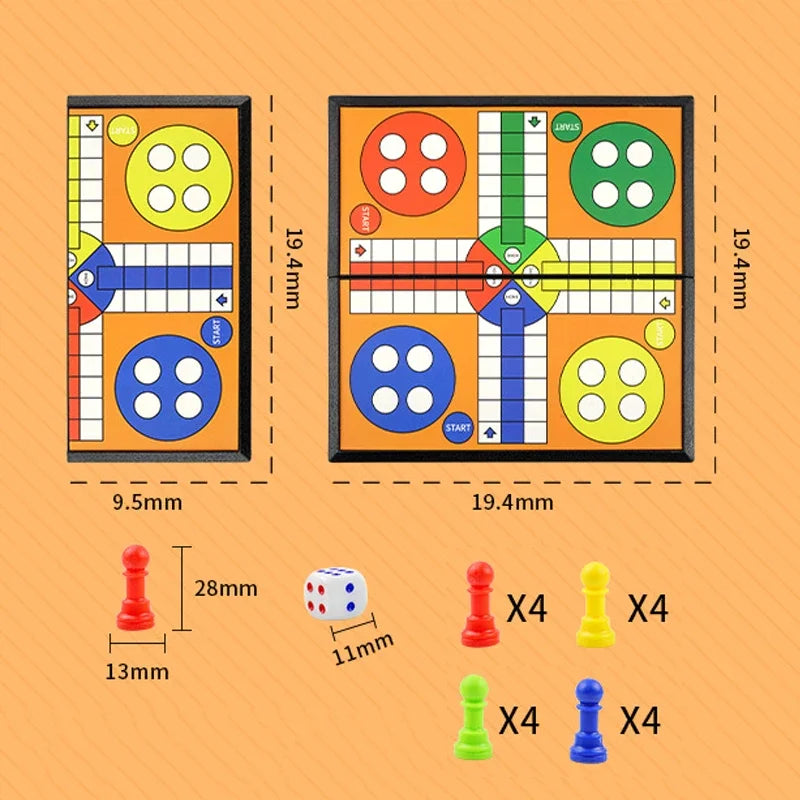 International Ludo Board Game for Kids: Portable Folding Chess Set, Educational Toy, Party Table Game for Elementary Students