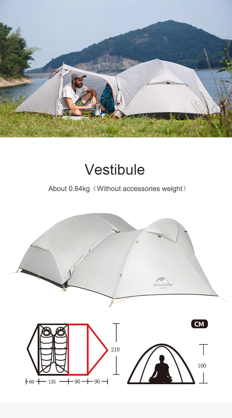 Naturehike Mongar UL 2 Tent 2 Person Backpacking Tent 20D Ultralight Travel Tent Waterproof Hiking Survival Outdoor Camping Tent