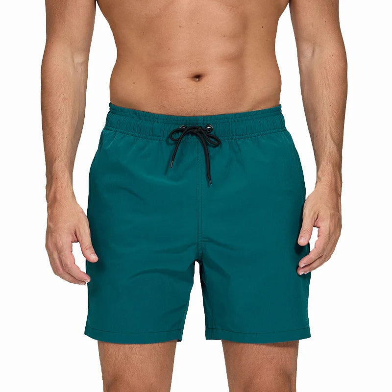 Escatch 2026 Summer Man Swimwear Solid Fashion Quick Dry Drawstring Elastic Waist Surfing Zipper Pocket Gym Beach Pants Shorts