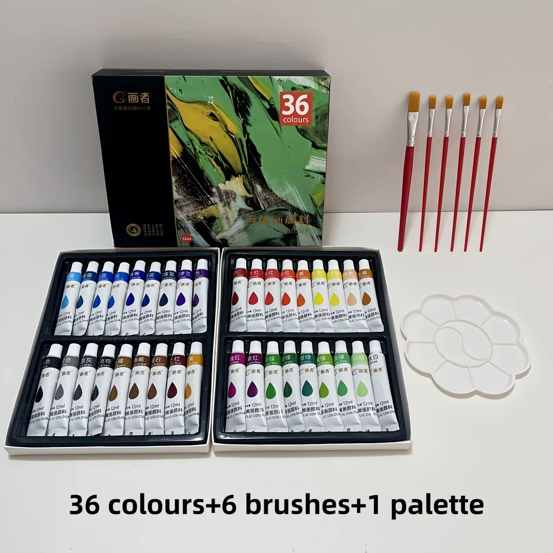 Acrylic paint set, 36 colors, each bottle 0.41 fluid ounces (12 ml), 36-color acrylic paints, non-fading, rich in color, suitabl
