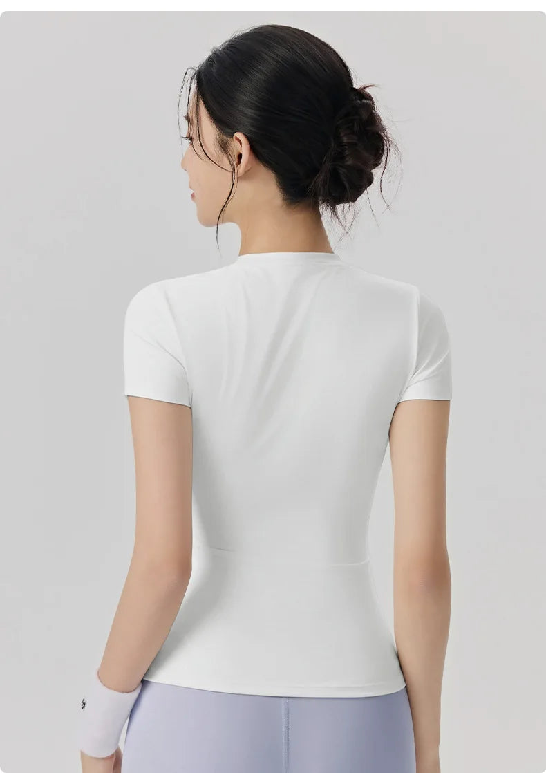 Spring and Summer Yoga Wear Short-sleeved Nude Tight-fitting Fitness Wear for Women Outdoor Running Training Sports T-shirt