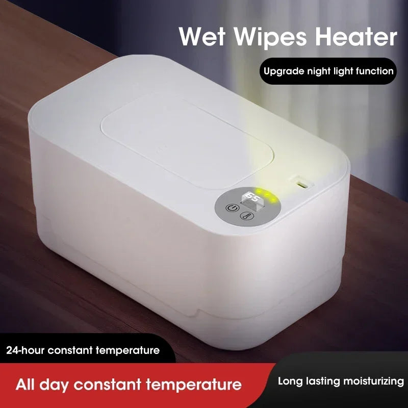 Baby Wipe Warmer Heater with LED Display, Wet Towel Dispenser Portable USB Charge Baby Wipe Warmer Napkin Heating Box Home/Car