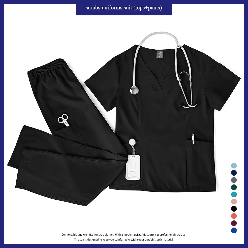 Niaahinn Scrubs Uniforms Sets Wholesale Medical Scrub Stretch Suit Healthcare Nursing Uniform Unisex Surgical Uniforms Woman Men