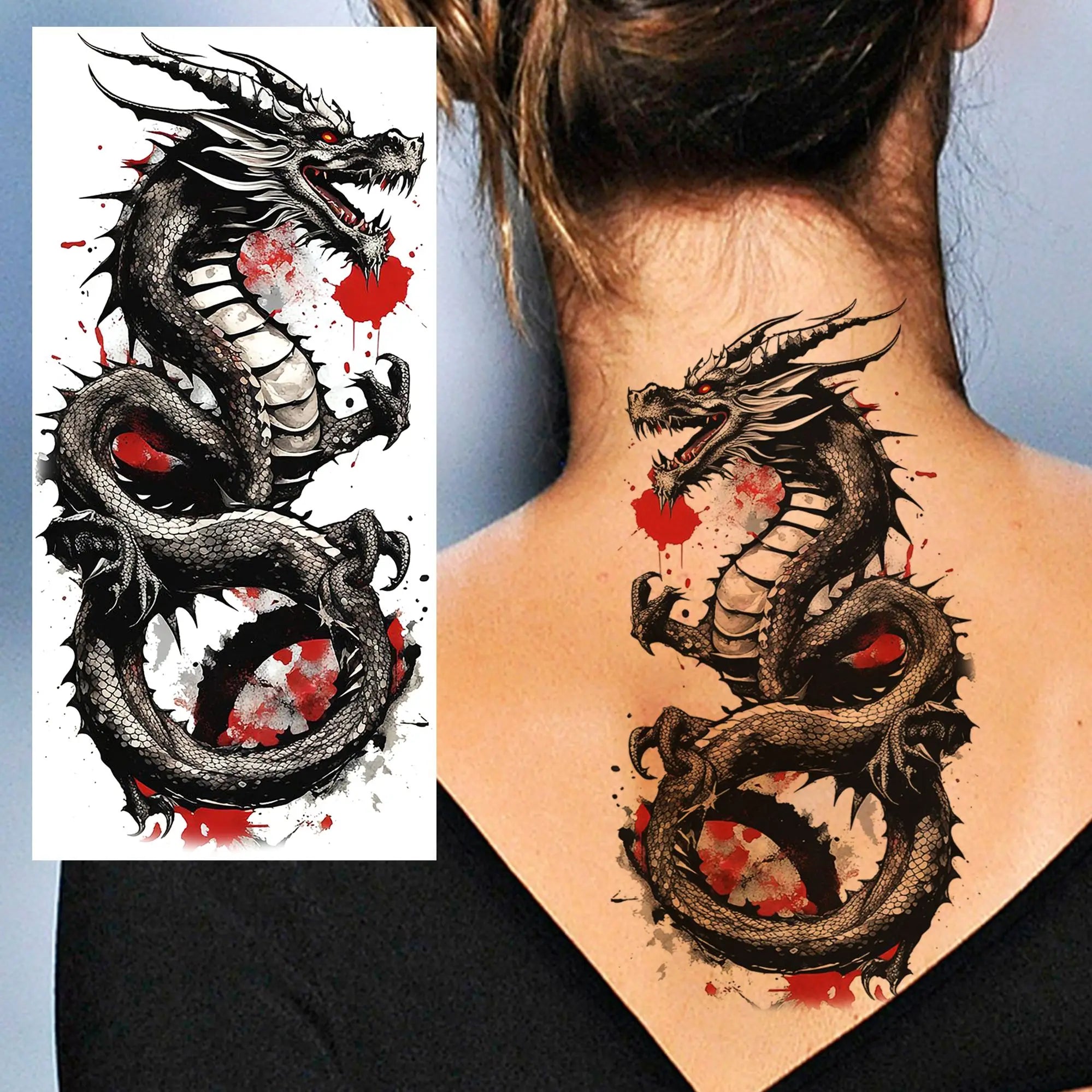 1 Sheet Cobra Snake Dragon Scorpion Temporary Tattoos For Men Women Waterproof Long Lasting Lion Tiger Wolf Fake Tattoo Stickers