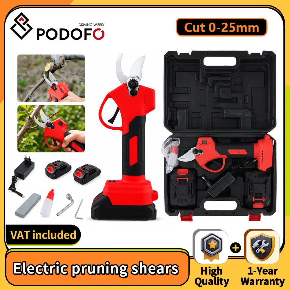 Podofo Brushless Electric Pruning Shears 2.5-Inch Cordless Garden Branch Cutter Battery Powered Shrub and Tree Trimming Tool for Landscaping Orchard Yard Maintenance