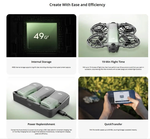 Global Version DJI Neo 2 Camera Drones 4K High-Quality Imaging 1/2-inch CMOS Sensor 4K/60fps Video And 4K/100fps Slow-motion Easy for Beginners