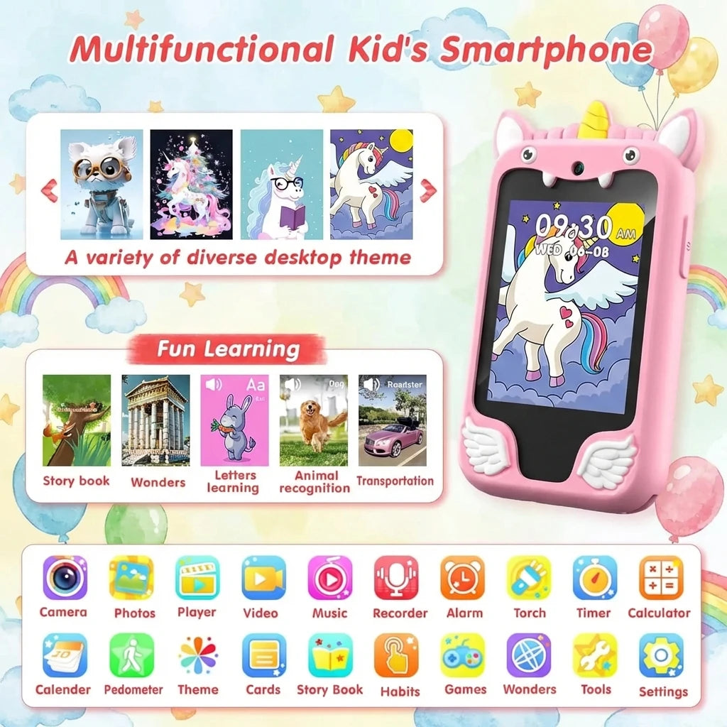 Baby Phone Toy Educational Simulation Mobile Toy with Games Music Stories Video Toddler Learning Play Phone Gift for Kids