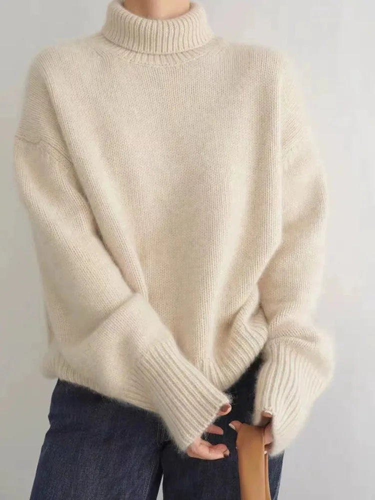 2023 autumn and winter turtleneck 100% pure cashmere women loose sweater thickened wool sweater cover lazy bottom Secondary image