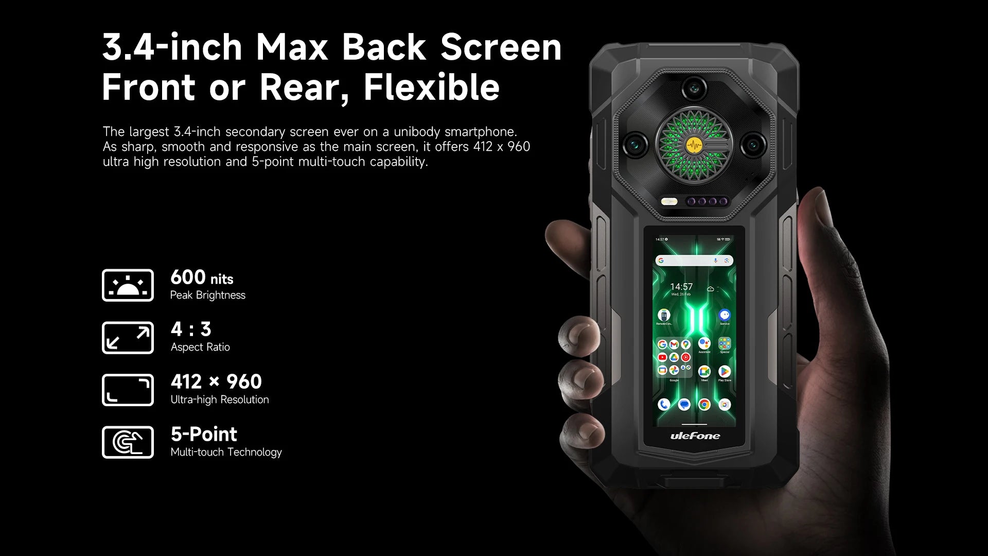 Ulefone Armor 33 Pro 5G Rugged Phone 25500 mAh 512GB ROM 120Hz 6.59”3.4" Rear Screen NFC Android Smartphone