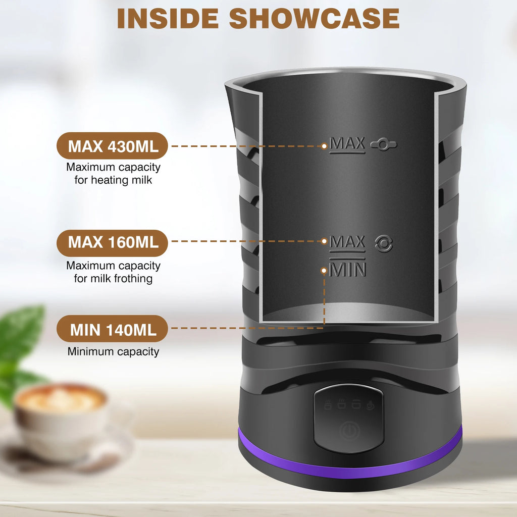 4 in 1 Automatic Milk Frother Electric, 600ml Capacity Hot & Cold Milk Foamer, Silent Operation for Coffee Cappuccino Chocolatte