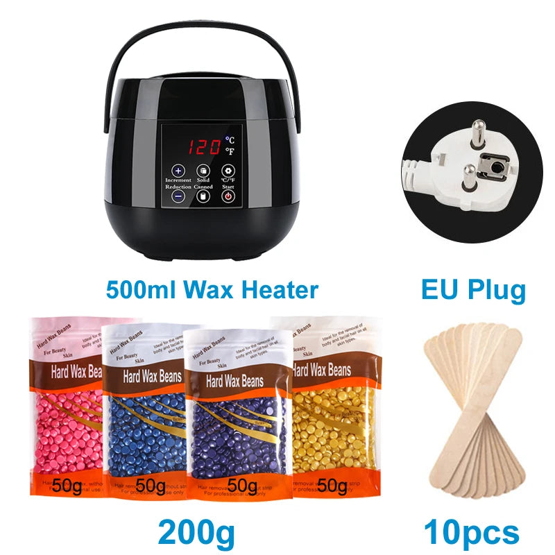 500ML Wax Heater Set For Body Hair Removal Unisex / Black And White Color Electric Display Screen Wax Heater / 200g Wax Beans Secondary image