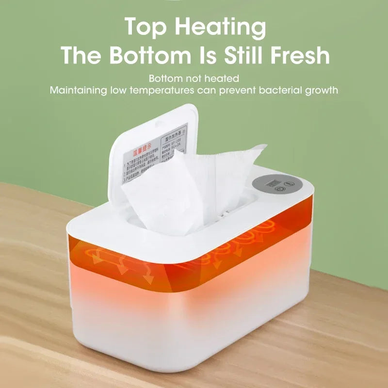 Baby Wipe Warmer Heater with LED Display, Wet Towel Dispenser Portable USB Charge Baby Wipe Warmer Napkin Heating Box Home/Car