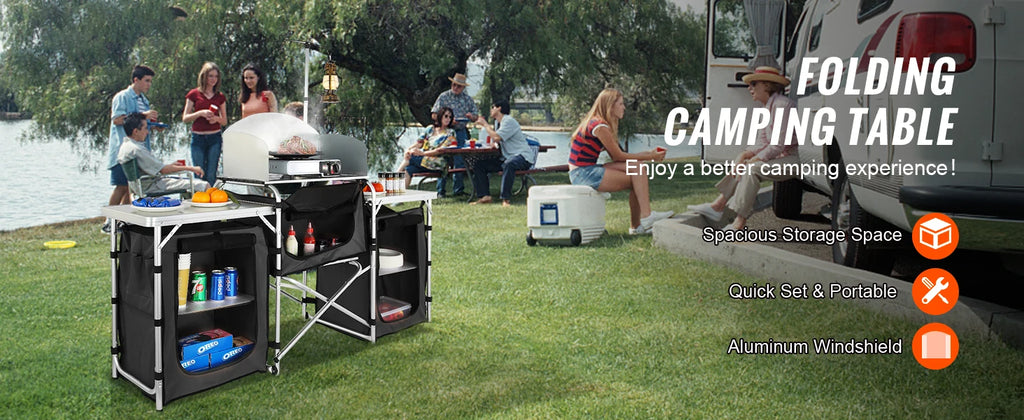 SucceBuy Camping Outdoor Kitchen Table Cabinet Foldable Folding Cooking Storage Rack Aluminum Alloy Bracket for BBQ Picnic
