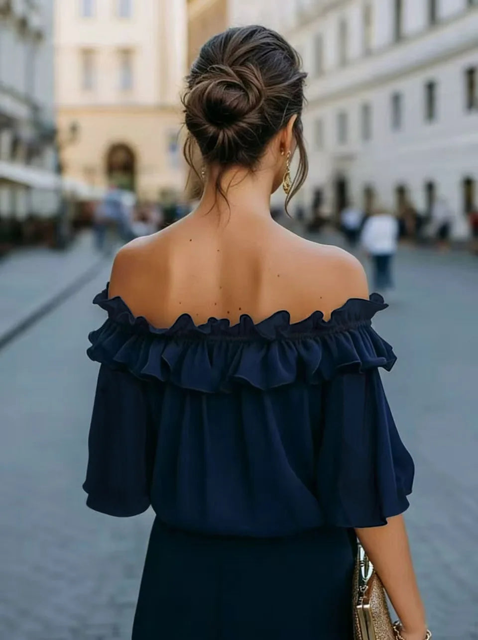 Fashion Ruffled Sexy One Shoulder Women's Short Sleeve Shirt Summer New Casual Loose Tops Female Elegant Versatile Office Shirt
