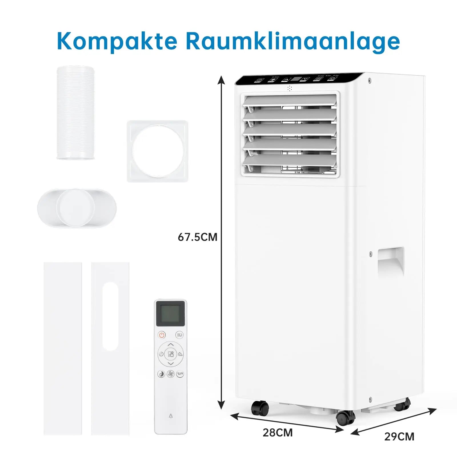 7000 BTU Portable Air Conditioner, 3-in-1 Cooling Dehumidifier & Fan, 2 Speeds, No External Unit, Quiet For Rooms Up To 30 m²